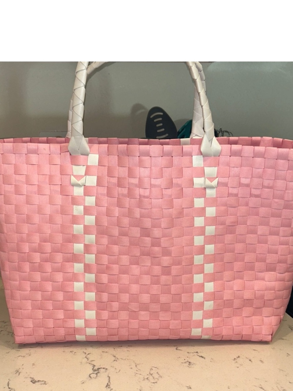 kate spade Pink Woven Tote with White Handles - Picture 2 of 6